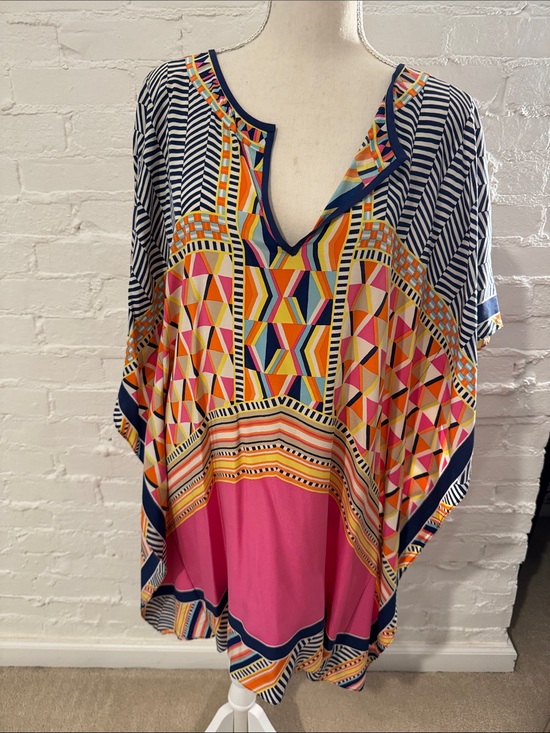 Trina Turk Dresses & Skirts - Trina Turk Theodora Multicolor Geometric V-Neck Kaftan— Pink, Navy, Yellow M/L